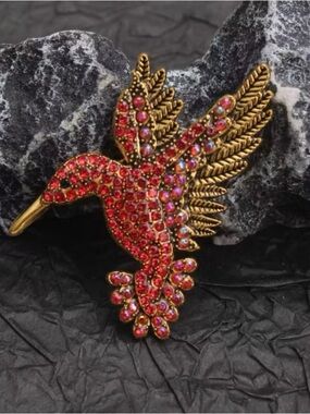 ♥️ Betsey Johnson stunning red & raspberry crystal hummingbird brooch ♥️